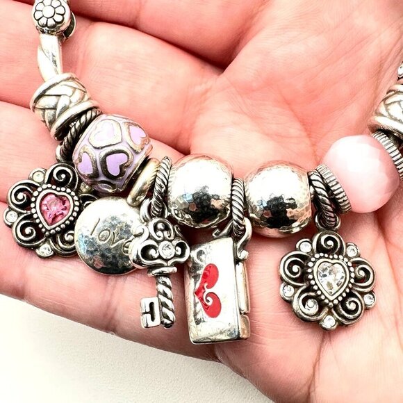Brighton Womens Bracelet Loaded With Charms Love Sweetheart Hearts Theme Silver - Picture 3 of 6